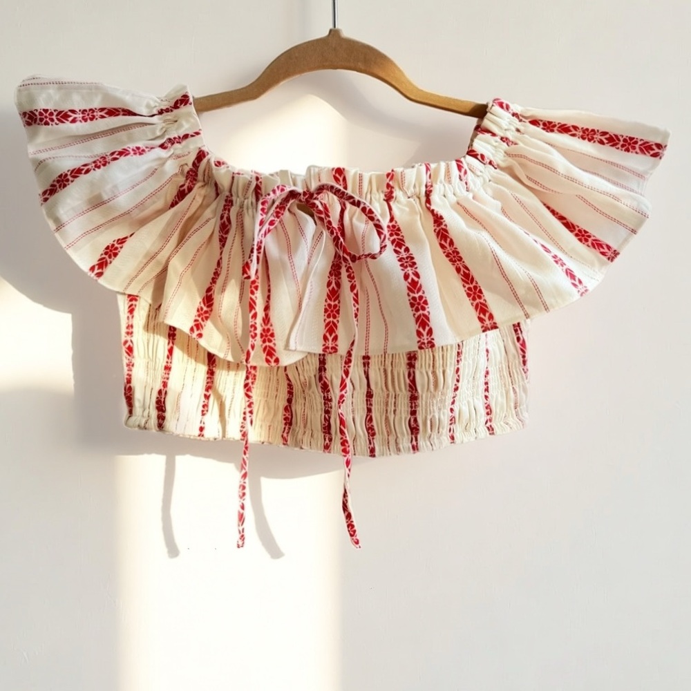SAYLOR Red and Ivory Smocked Waist 2-Piece Midi Dress - Picture 4 of 9